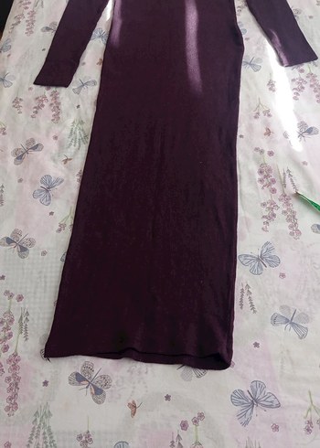 Bordo Uzun Kollu Drapeli Kadın Elbise - Görsel 3