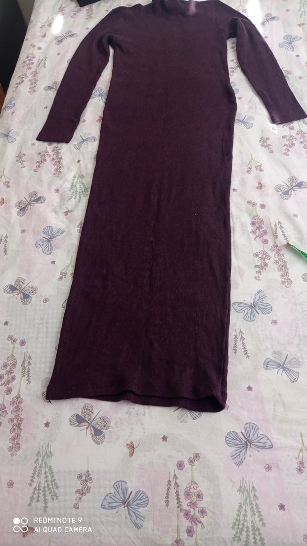 Bordo Uzun Kollu Drapeli Kadın Elbise - Görsel 2