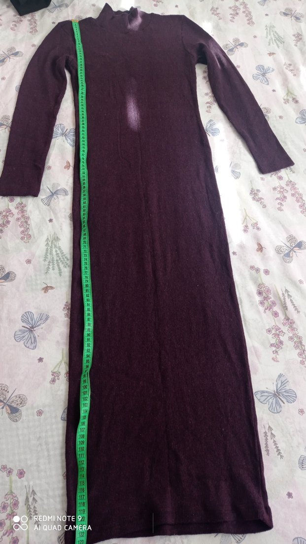 Bordo Uzun Kollu Drapeli Kadın Elbise - Görsel 5