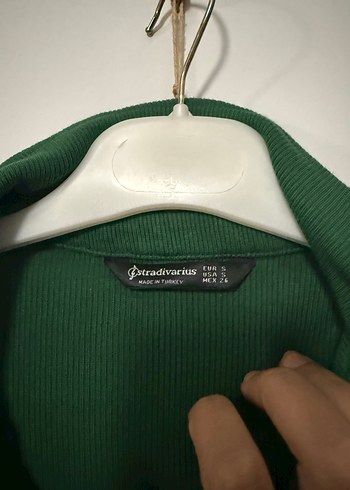 Stradivarius Stradivarius V Yaka Uzun Kollu Yeşil Mini Elbise