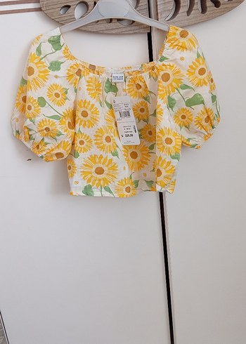 Sarı Çiçek Desenli Mini Bohem Bluz - Görsel 2