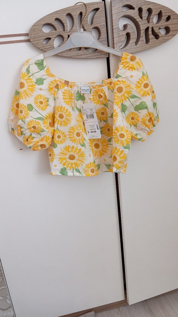 Sarı Çiçek Desenli Mini Bohem Bluz - Görsel 2