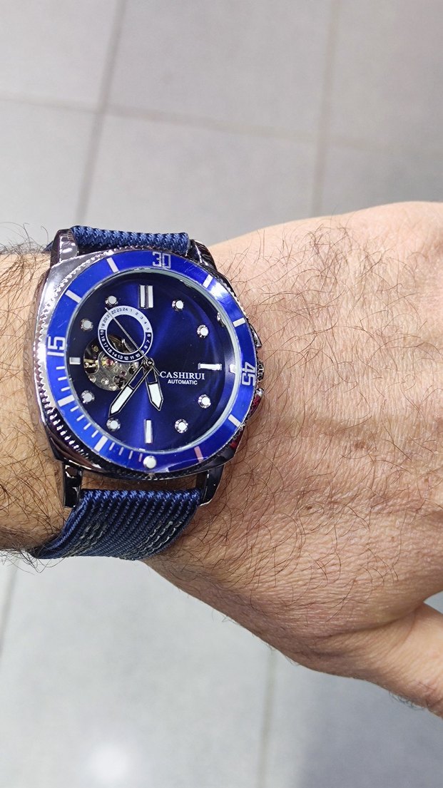 Mavi iskelet model otomatik erkek kol saati. - Görsel 3