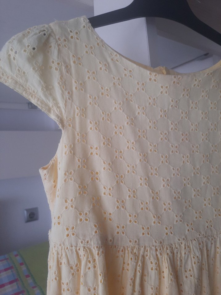 Kız Çocuk Sarı Dantel Kısa Kollu Elbise - Görsel 3