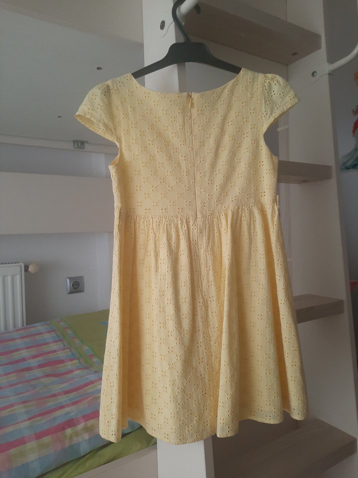 Kız Çocuk Sarı Dantel Kısa Kollu Elbise - Görsel 4