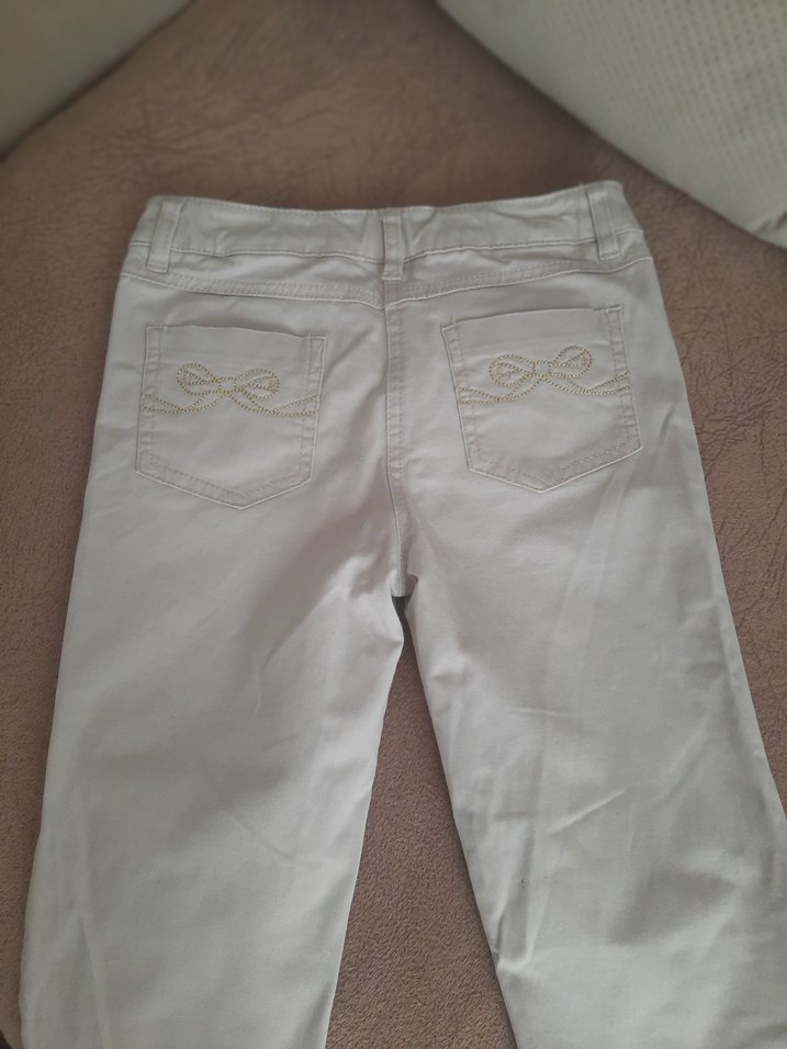 Kız çocuk Beyaz Pamuklu ispanyol Kesim Pantolon - Görsel 4