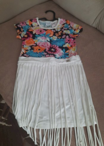 Püsküllü, Çok Renkli Kız Çocuk Bohem Elbise - Görsel 3