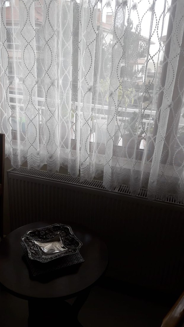 Gri Soyut Desenli Beyaz Tül Perde - Görsel 2