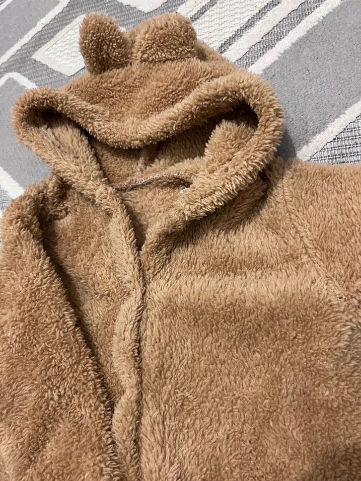 Kahverengi Kapüşonlu Bebek Tulumu - Görsel 3