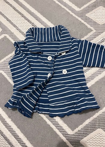 Düğmeli Lacivert Çizgili Kız Çocuk Ceketi - Görsel 3