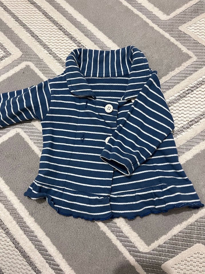 Düğmeli Lacivert Çizgili Kız Çocuk Ceketi - Görsel 2