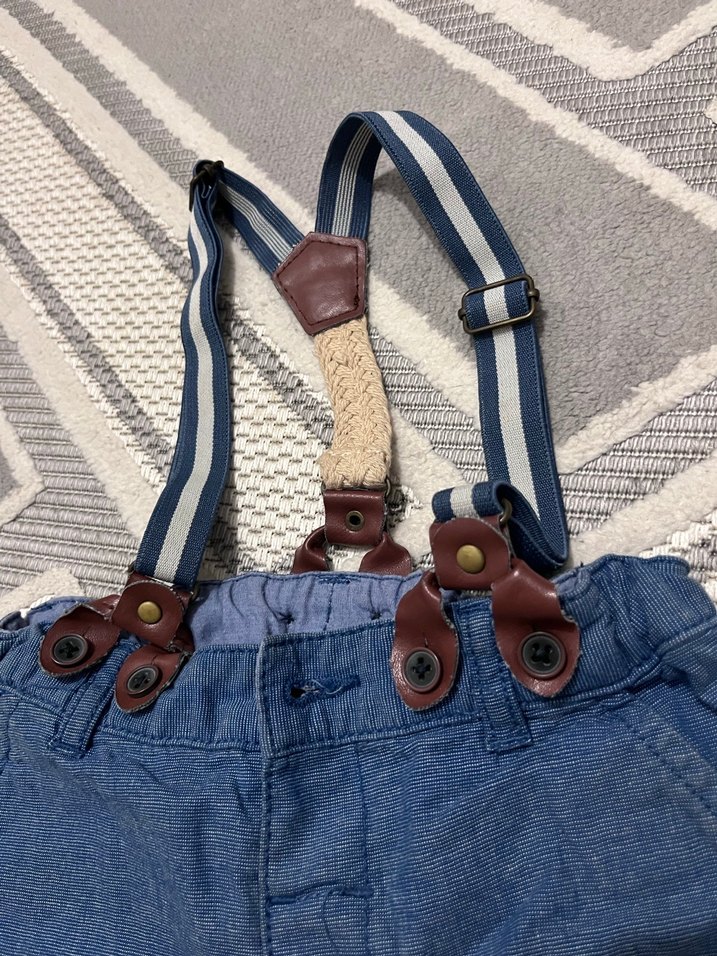 Mavi Nakışlı Erkek Kot Salopet - Görsel 4