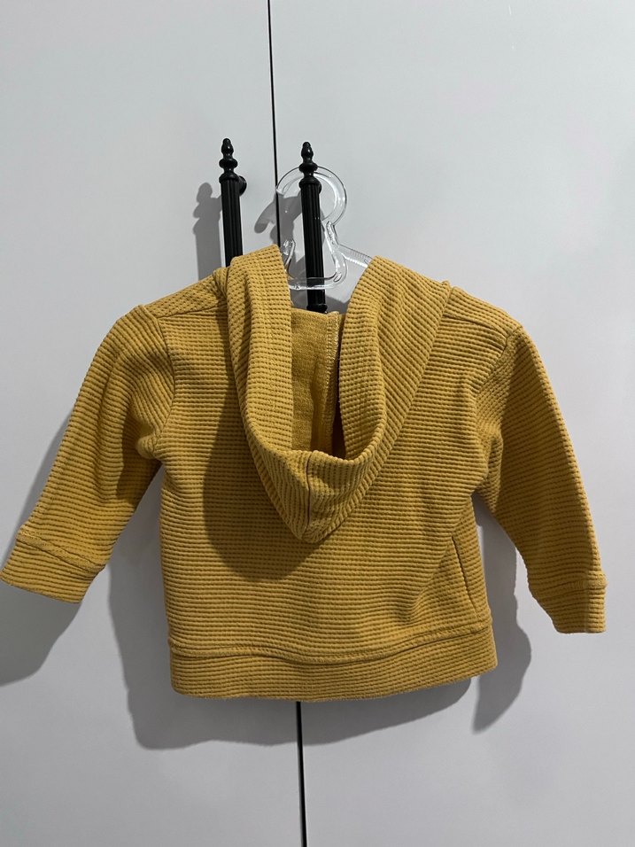 Kapüşonlu Erkek Çocuk Sarı Triko Ceket - Görsel 2