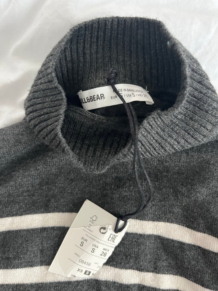 Pull&bear çizgili gri triko kazak - Görsel 2