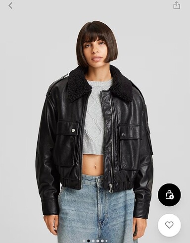 Bershka Siyah Kürklü Pilot Ceket