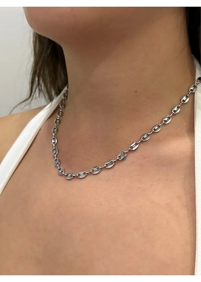 Düğme Model Gümüş Çelik Kolye - Görsel 4