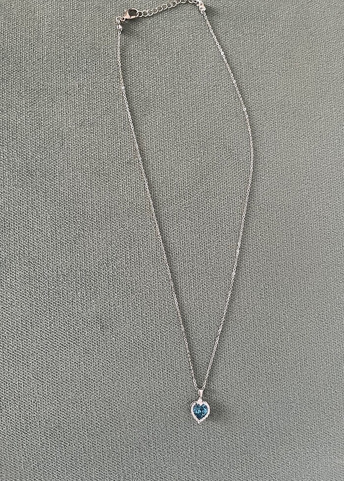 Zirkon Mavi Kalp Kolye - Görsel 2
