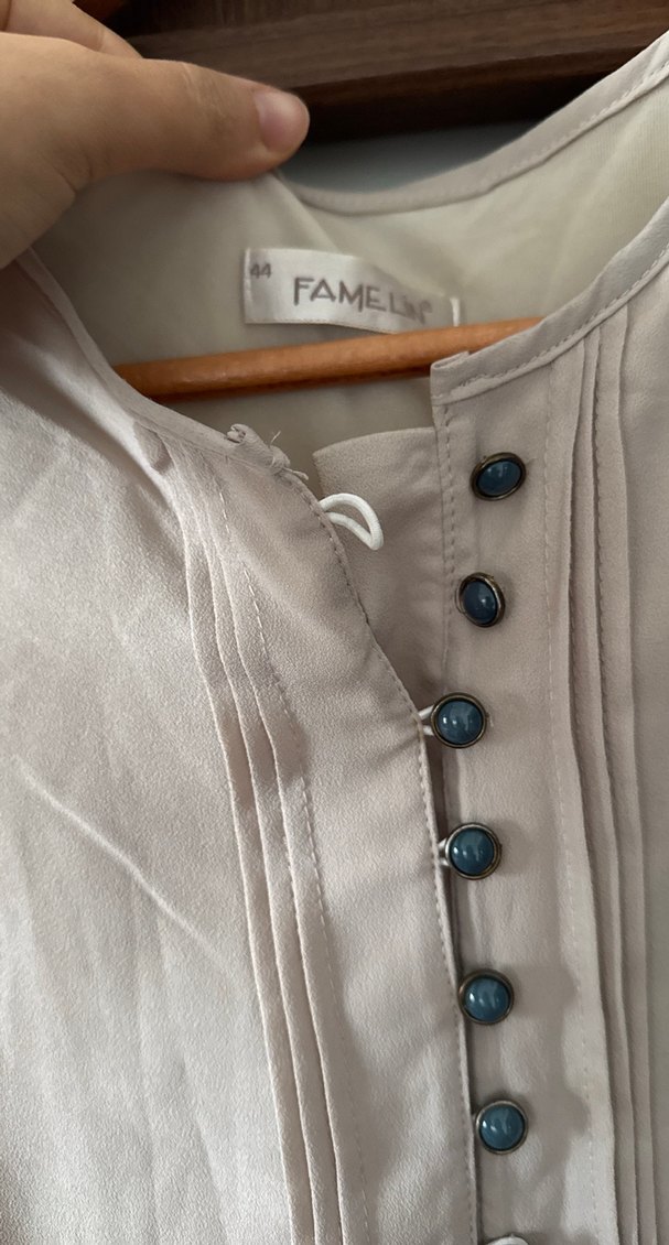 Düğmeli Uzun Kollu Mavi Kadın Elbise - Görsel 4