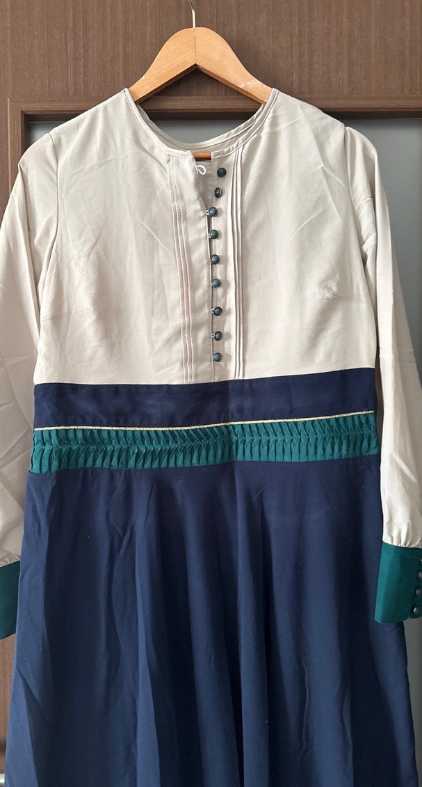 Düğmeli Uzun Kollu Mavi Kadın Elbise - Görsel 2