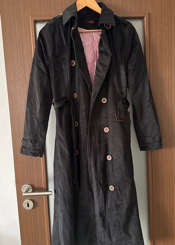 Siyah Süet Kadın Trençkot Uzun Kollu - Görsel 2