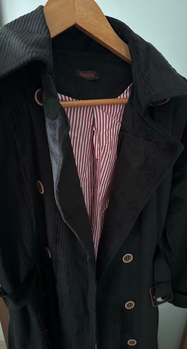 Siyah Süet Kadın Trençkot Uzun Kollu - Görsel 5