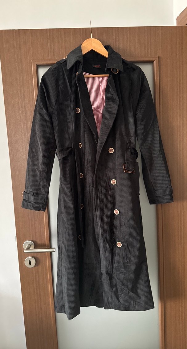 Siyah Süet Kadın Trençkot Uzun Kollu - Görsel 2