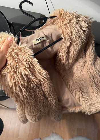 Bej Kadın Peluş Kaban, Midi Boy, Sade - Görsel 2