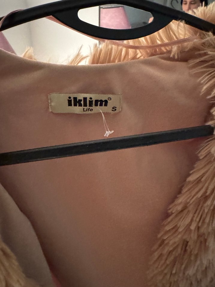 Bej Kadın Peluş Kaban, Midi Boy, Sade - Görsel 3