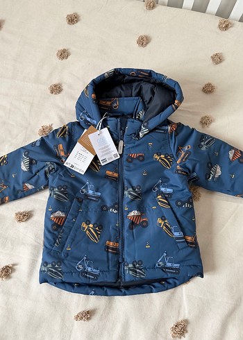 Erkek Çocuk Baskılı Koyu Mavi Fermuarlı Mont - Görsel 2