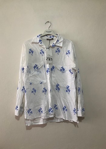 Zara Desenli Uzun Kollu Keten Kadın Gömlek