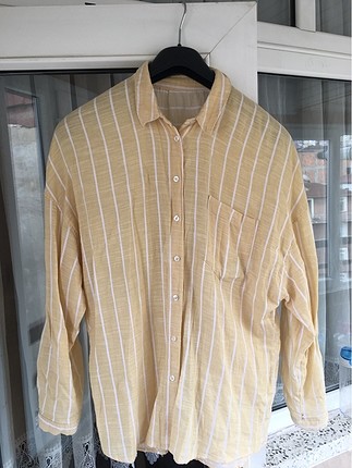 sarı çizgili oversize gömlek