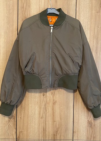 Kadın Haki Fermuarlı Streetwear Ceket