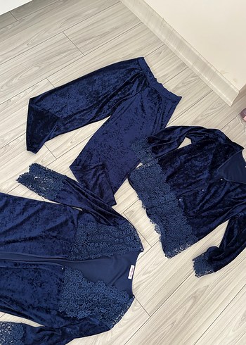 Lacivert Kadife lohusa Pijama Takımı