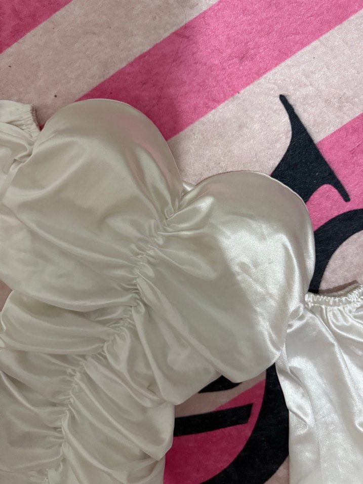 Beyaz saten Mini elbise - Görsel 4