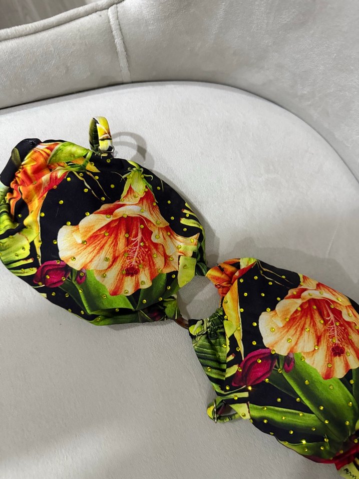 Çiçek Desenli taşlı  Renkli Mini Bikini Üstü - Görsel 2
