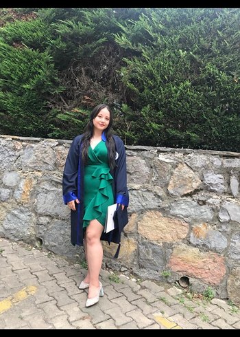 Drapeli Yeşil Uzun Abiye Elbise - Görsel 3