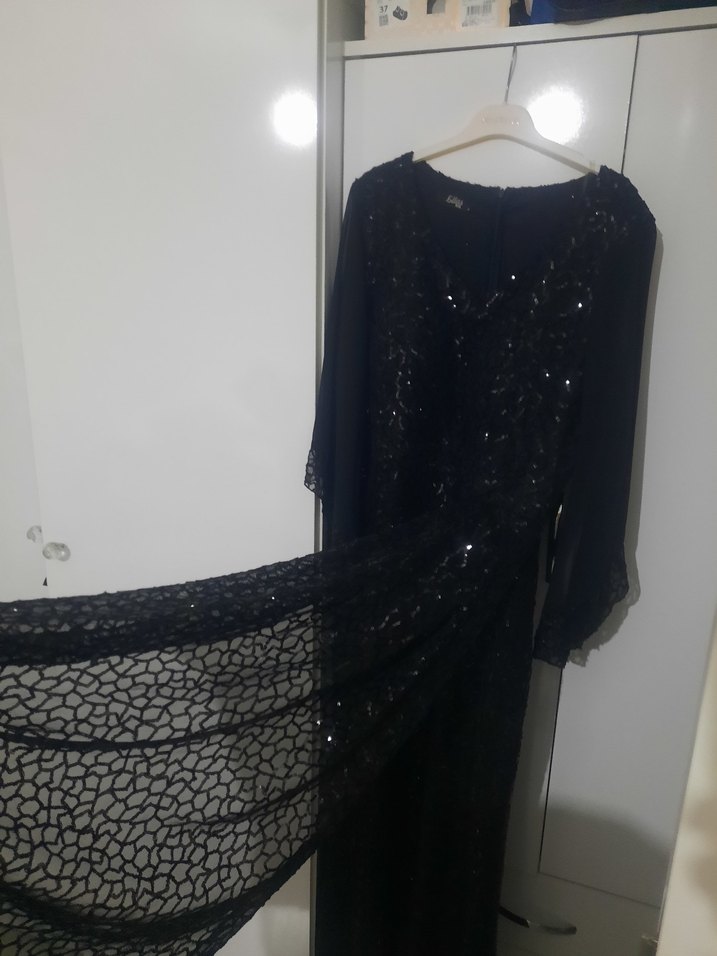 Uzun Kollu Siyah Kadın Elbise - Görsel 3