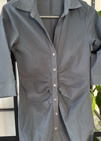 Düğmeli Gri  Elbise - Görsel 2