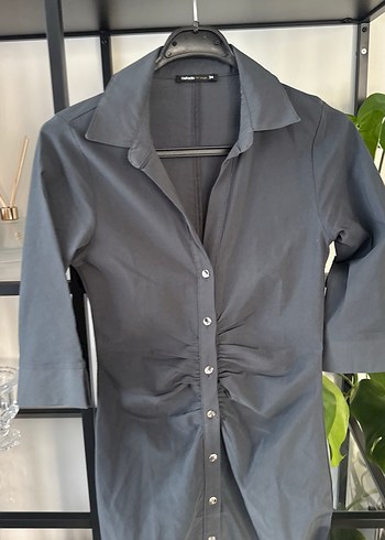 Düğmeli Gri  Elbise - Görsel 3