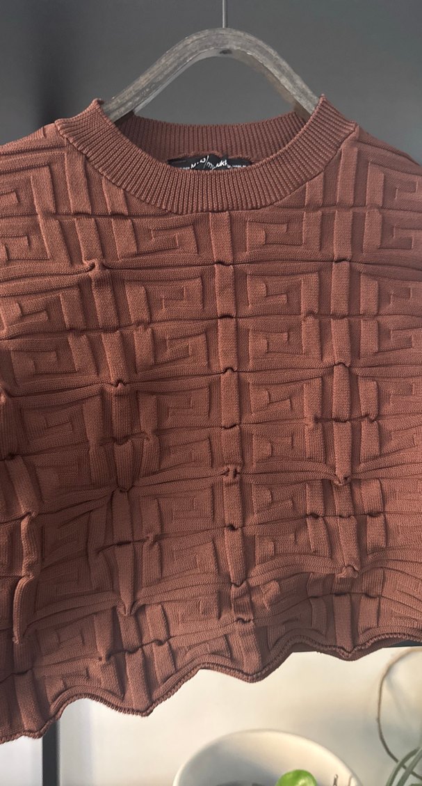 Kadın Kahverengi Örgü Crop Kazak - Görsel 2