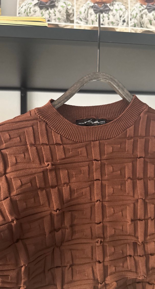 Kadın Kahverengi Örgü Crop Kazak - Görsel 3