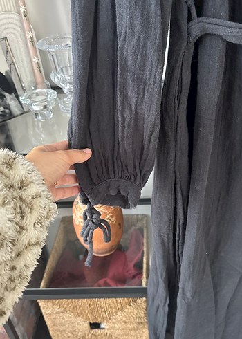 Kadın Siyah müslim kumaş Uzun Bohem Elbise - Görsel 4