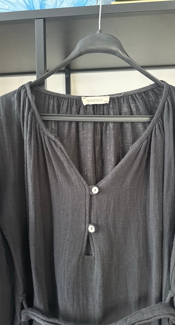 Kadın Siyah müslim kumaş Uzun Bohem Elbise - Görsel 3