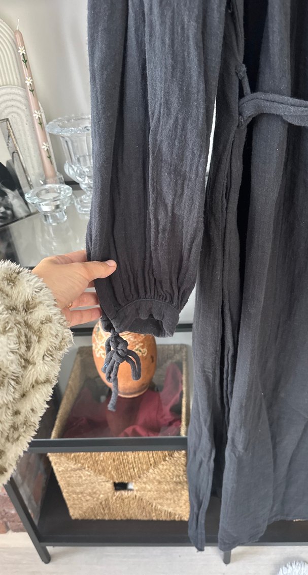 Kadın Siyah müslim kumaş Uzun Bohem Elbise - Görsel 4