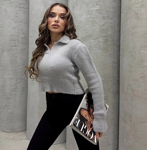 Diğer Gri yumoş crop kazak