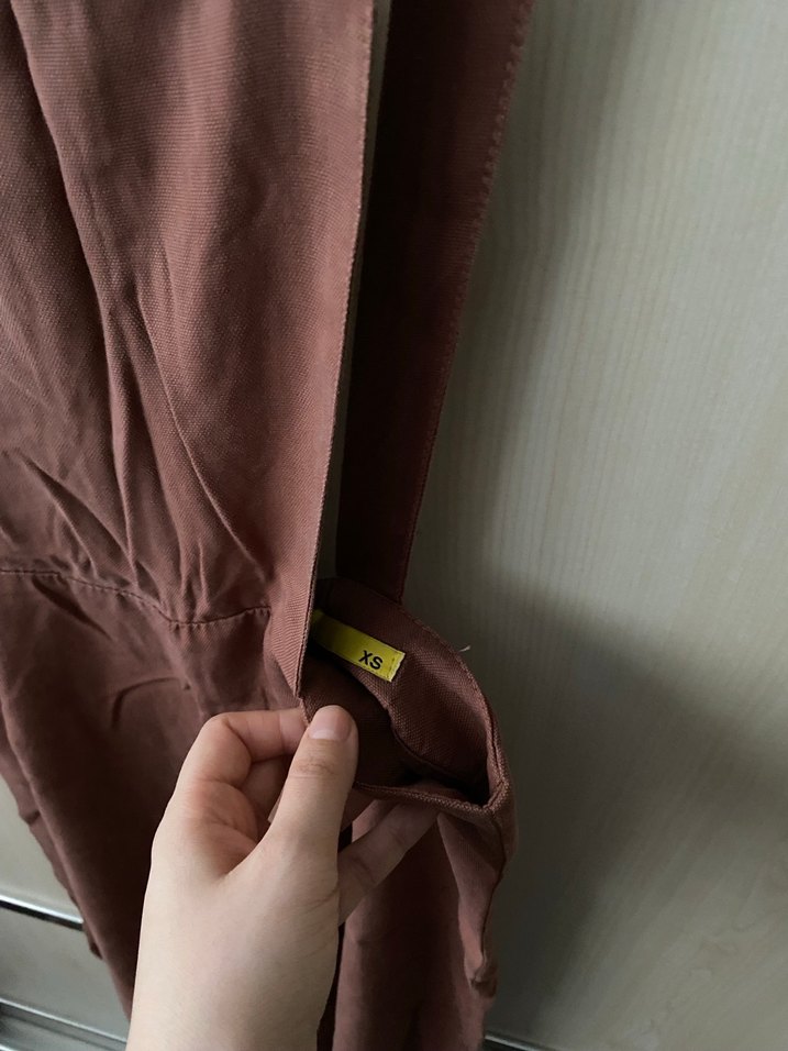 Kadın Kahverengi Keten Salaş Midi salopet Tulum - Görsel 3