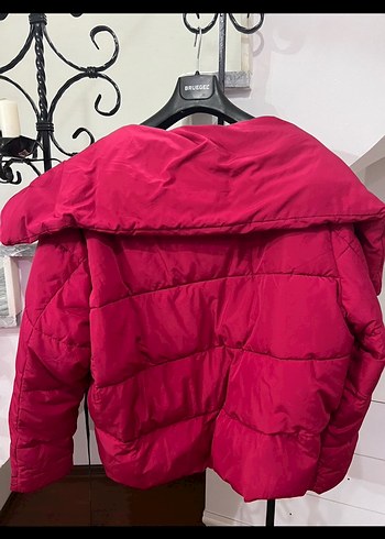 s Beden pembe Renk Pembe Kemerli Oversize Kısa Kışlık Mont