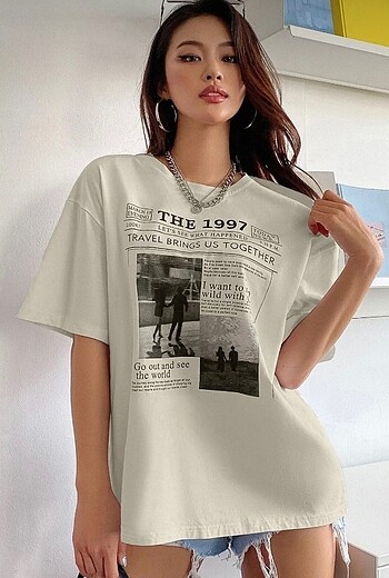 oversize vintage baskılı tişört