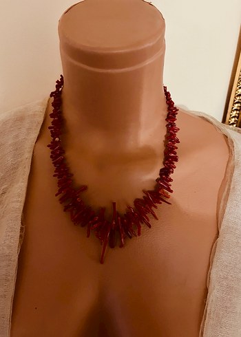 Uzun Kırmızı Boncuklu Bohem Kolye - Görsel 5