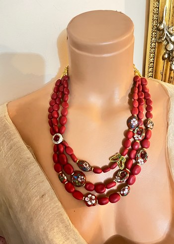 Uzun Renkli Boncuklu Bohem Kadın Kolye - Görsel 2